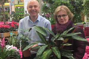 Nick Joad, general manager at Haskins who donated the houseplants with Mrs. Silk, head teacher at Ferring Primary School