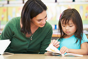 Reading Recovery - a child reads 1:2:1 with a teacher
