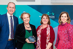 Shine a Light Awards – Longmoor teachers with judge Robert Rilley-Craig from Pearson and host Sally Phillips