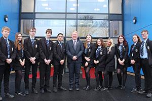 New school building for High Tunstall College of Science - head Mark and pupils outside the school