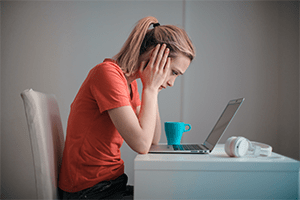 Exam results day - girl clearing on computer