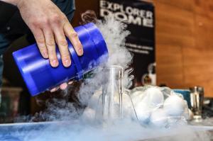 Explorer Dome - a dramatic science experiment taking place featuring liquid nitrogen