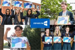 A montage of children holding up their entries to the NHS competition